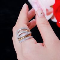 Casual Geometric Copper Plating Inlay Zircon Wide Band Ring main image 6
