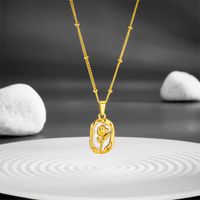 Wholesale Romantic Rose Stainless Steel 18k Gold Plated Shell Pendant Necklace main image 1
