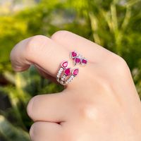 Luxurious Wedding Water Droplets Copper Plating Inlay Artificial Gemstones White Gold Plated Rhodium Plated Open Rings main image 3