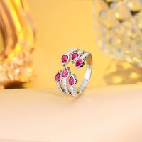 Luxurious Wedding Water Droplets Copper Plating Inlay Artificial Gemstones White Gold Plated Rhodium Plated Open Rings main image 6