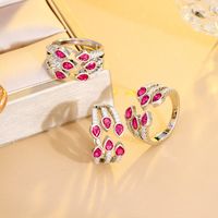 Luxurious Wedding Water Droplets Copper Plating Inlay Artificial Gemstones White Gold Plated Rhodium Plated Open Rings main image 4