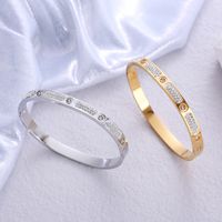 Wholesale Lady Solid Color Stainless Steel 18k Gold Plated Zircon Bangle main image 5