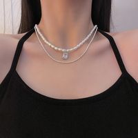 Simple Style Square Butterfly Bow Knot Alloy Pearl Inlay Rhinestones Women's Necklace sku image 262
