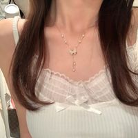 Simple Style Square Butterfly Bow Knot Alloy Pearl Inlay Rhinestones Women's Necklace sku image 103