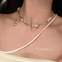 Simple Style Square Butterfly Bow Knot Alloy Pearl Inlay Rhinestones Women's Necklace sku image 188