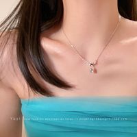 Simple Style Square Butterfly Bow Knot Alloy Pearl Inlay Rhinestones Women's Necklace sku image 22