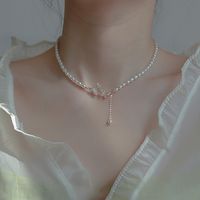 Simple Style Square Butterfly Bow Knot Alloy Pearl Inlay Rhinestones Women's Necklace sku image 100