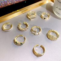 Elegant Geometric Alloy Copper Inlay Artificial Pearls Rhinestones 14k Gold Plated Open Ring main image 5