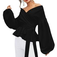 Women's Long Sleeve Blouses Patchwork Ruffles Elegant Solid Color sku image 11