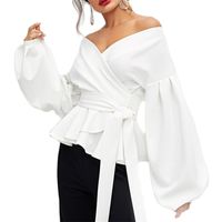 Women's Long Sleeve Blouses Patchwork Ruffles Elegant Solid Color sku image 10