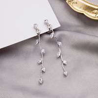 Wholesale Jewelry 1 Pair Sweet Leaf Metal Zircon Drop Earrings main image 3