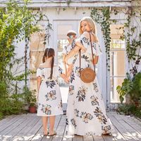 Vacation Flower Polyester Chiffon Skirt Sets Midi Dress Family Matching Outfits main image 5