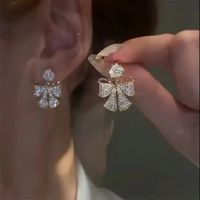 1 Pair Sweet Flower Bow Knot Alloy Plating Inlay Artificial Rhinestones Women's Drop Earrings sku image 10