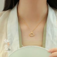 Simple Style Longevity Lock Copper Inlay Artificial Gemstones Gold Plated Pendant Necklace main image 4