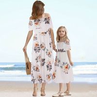 Vacation Flower Polyester Chiffon Skirt Sets Midi Dress Family Matching Outfits main image 2