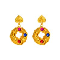 Wholesale Jewelry 1 Pair Vintage Style Geometric Alloy Resin Gold Plated Drop Earrings sku image 1