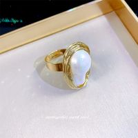 Elegant Geometric Alloy Copper Inlay Artificial Pearls Rhinestones 14k Gold Plated Open Ring sku image 1