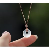 Elegant Round Copper Inlay Rhinestones Jade Rose Gold Plated Silver Plated Pendant Necklace main image 2