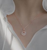 Elegant Round Copper Inlay Rhinestones Jade Rose Gold Plated Silver Plated Pendant Necklace sku image 2