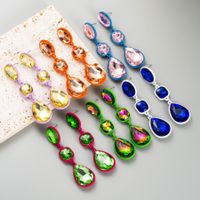 Wholesale Jewelry 1 Pair Shiny Square Oval Water Droplets Alloy Rhinestones Drop Earrings main image 1