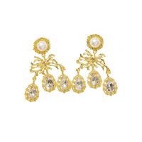 Wholesale Jewelry 1 Pair Retro Water Droplets Alloy Rhinestones Chandelier Earrings main image 4