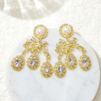 Wholesale Jewelry 1 Pair Retro Water Droplets Alloy Rhinestones Chandelier Earrings main image 1