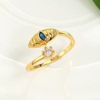 Simple Style Devil's Eye Copper Plating Inlay Artificial Gemstones Open Ring sku image 1