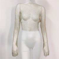 Women's Eyelet Top Long Sleeve T-shirts Hollow Out Sexy Sparkly sku image 74