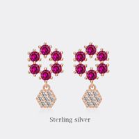 1 Pair Sweet Letter Heart Shape Flower Imitation Pearl Sterling Silver Copper Inlay Zircon Earrings sku image 43