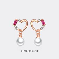 1 Pair Sweet Letter Heart Shape Flower Imitation Pearl Sterling Silver Copper Inlay Zircon Earrings sku image 35