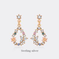 1 Pair Sweet Letter Heart Shape Flower Imitation Pearl Sterling Silver Copper Inlay Zircon Earrings sku image 36