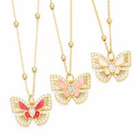 Ins Style Butterfly Copper Enamel Plating Inlay Zircon 18k Gold Plated Pendant Necklace main image 1