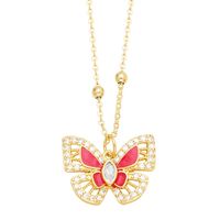 Ins Style Butterfly Copper Enamel Plating Inlay Zircon 18k Gold Plated Pendant Necklace main image 5