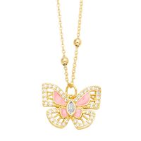 Ins Style Butterfly Copper Enamel Plating Inlay Zircon 18k Gold Plated Pendant Necklace main image 4
