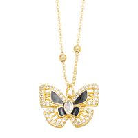 Ins Style Butterfly Copper Enamel Plating Inlay Zircon 18k Gold Plated Pendant Necklace main image 6