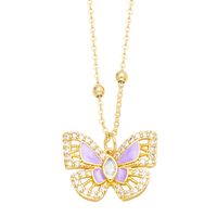 Ins Style Butterfly Copper Enamel Plating Inlay Zircon 18k Gold Plated Pendant Necklace main image 2