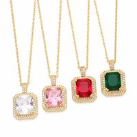Ins Style Square Copper Plating Inlay Zircon 18k Gold Plated Pendant Necklace main image 1