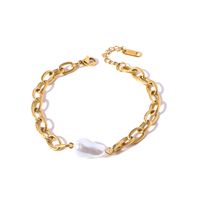 De Gros Style Simple Géométrique Acier Au Titane Plaqué Or 18k Perles Artificielles Bracelets main image 6