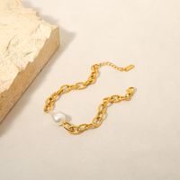 De Gros Style Simple Géométrique Acier Au Titane Plaqué Or 18k Perles Artificielles Bracelets main image 5