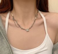 Simple Style Square Butterfly Bow Knot Alloy Pearl Inlay Rhinestones Women's Necklace sku image 169