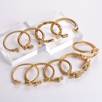 304 Stainless Steel 18K Gold Plated Hip-Hop Plating Wolf Skull Dragon No Inlaid Bangle main image 10