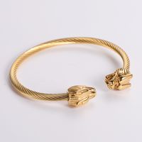 304 Stainless Steel 18K Gold Plated Hip-Hop Plating Wolf Skull Dragon No Inlaid Bangle sku image 4