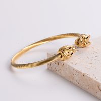 304 Stainless Steel 18K Gold Plated Hip-Hop Plating Wolf Skull Dragon No Inlaid Bangle main image 9