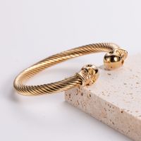 304 Stainless Steel 18K Gold Plated Hip-Hop Plating Wolf Skull Dragon No Inlaid Bangle main image 8