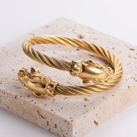 304 Stainless Steel 18K Gold Plated Hip-Hop Plating Wolf Skull Dragon No Inlaid Bangle main image 5