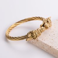 304 Stainless Steel 18K Gold Plated Hip-Hop Plating Wolf Skull Dragon No Inlaid Bangle main image 4