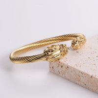 304 Stainless Steel 18K Gold Plated Hip-Hop Plating Wolf Skull Dragon No Inlaid Bangle main image 2