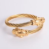 304 Stainless Steel 18K Gold Plated Hip-Hop Plating Wolf Skull Dragon No Inlaid Bangle sku image 6