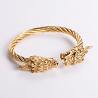 304 Stainless Steel 18K Gold Plated Hip-Hop Plating Wolf Skull Dragon No Inlaid Bangle sku image 7