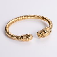 304 Stainless Steel 18K Gold Plated Hip-Hop Plating Wolf Skull Dragon No Inlaid Bangle sku image 8